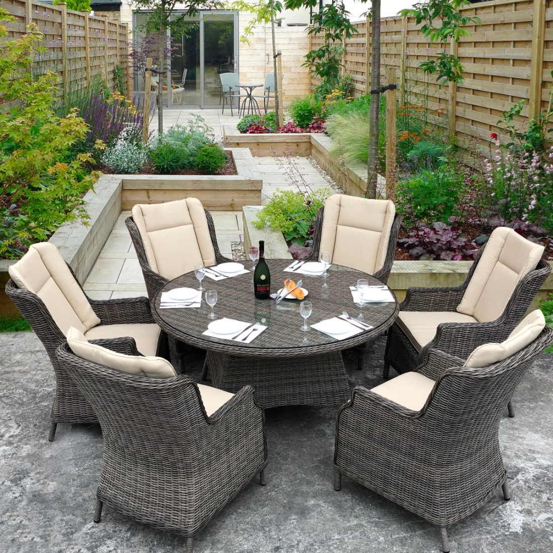 Boston 6 Seater Rattan Round Furniture Set