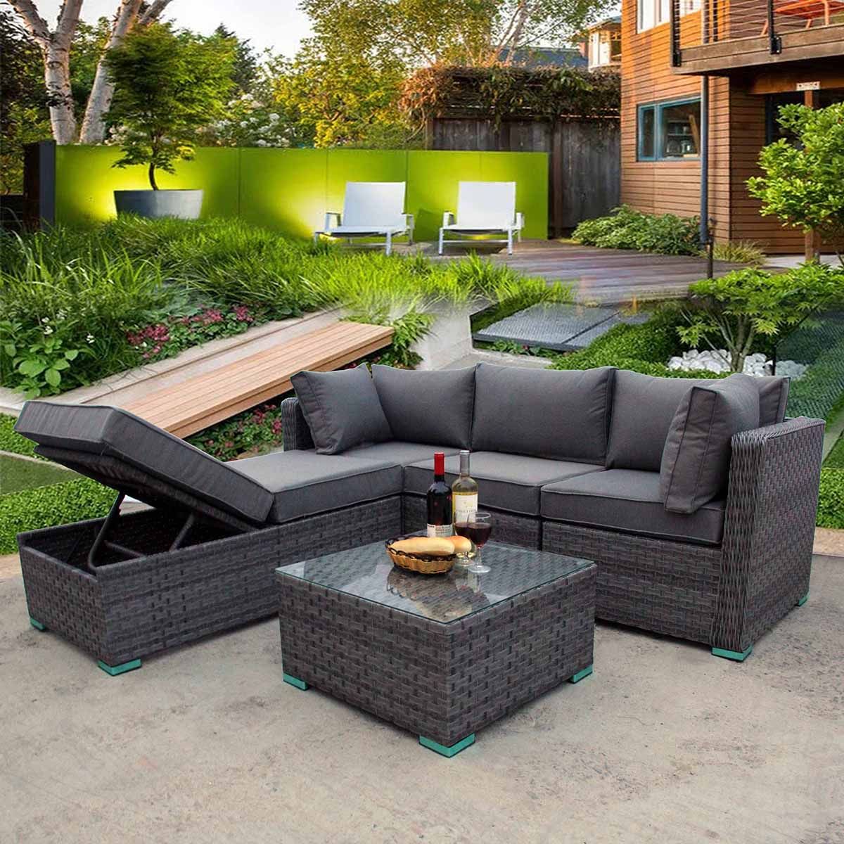 Reclining rattan online corner sofa