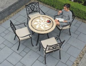 4 Cast Aluminium chairs with stone top table