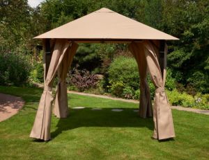 Venice Metal Gazebo with Curtains (3m x 3m) - Mocha