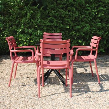 4 Seater Sky 80x80 Table In Black With Paris Chairs in Marsala