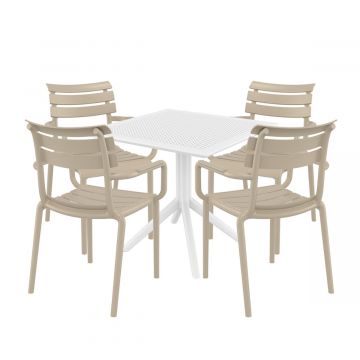 4 Seater Sky 80 x 80 Table White With Paris Chairs in Taupe