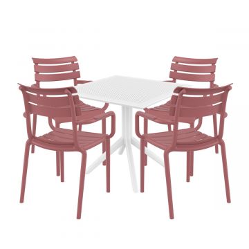 4 Seater Sky 80x80 Table In White With Paris Chairs in Marsala