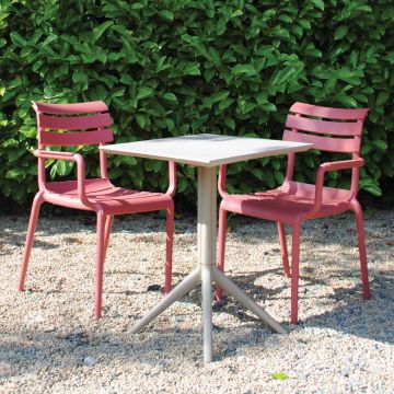 2 Seater Sky 60 x 60 Folding Table in Taupe with Paris Chairs in Marsala