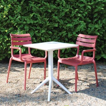 2 Seater Sky 60 x 60 Folding Table in White With Paris Chairs in Marsala