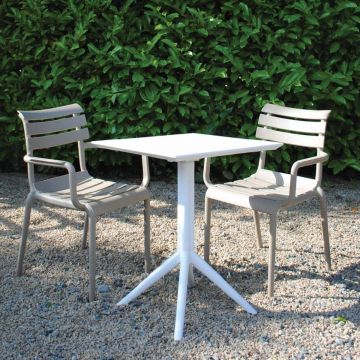 2 Seater Sky 60 x 60 Folding Table in White With Paris Chairs in Taupe