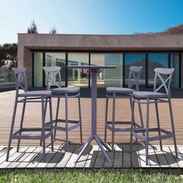 4 Cross Bar Chairs and Sky Bar Table Set in Grey