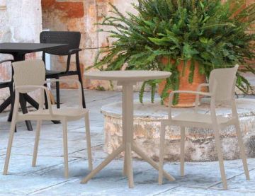 Sky 2 Seater Set Folding Round Table With Loft Chairs - Taupe
