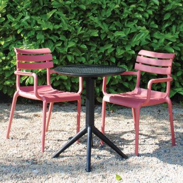 2 Seater Sky Round Folding Table in Black with Paris Chairs in Marsala