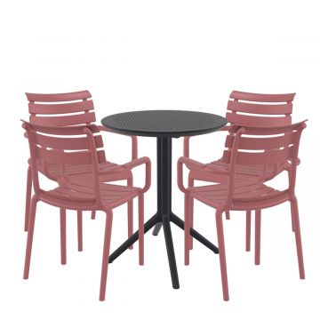 4 Seater Sky Round Folding Table in Black with Paris Chairs in Marsala