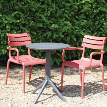 Sky Round 2 Seater Set Table in Grey With Paris Chairs in Marsala