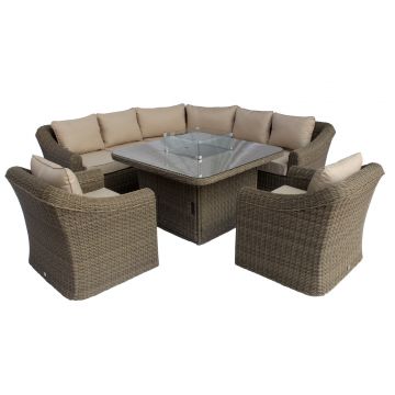 Avoca Corner Dining Set with Firepit Table - Light Brown