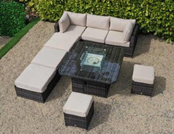Rio Grande Corner Sofa Set With 2 Footstool and Firepit - Chocolate