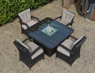 Cairo Armchairs Set With Back Cushion for 4 With Firepit