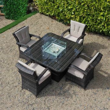 Cairo Armchairs Set With Back Cushion for 4 With Firepit