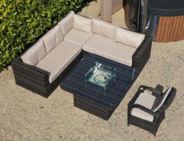 San Jose Corner Sofa Set With Armchair and Firepit in Chocolate