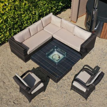 San Jose Corner Sofa Set With Two Armchairs and Firepit in Chocolate