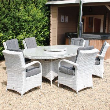 Roma 6 Seater Oval Table Set with Treviso Chairs And Lazy Susan