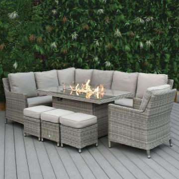 Hamilton Corner Dining Set with Rectangular Firepit Table and Armchair