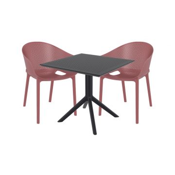 2 Seater Sky 80x80 Table Black With Sky Pro Chairs in Marsala