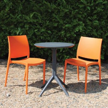 2 Seater Sky Round Folding Table in Grey with Maya Chairs in Orange