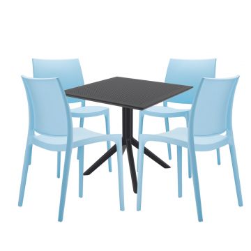 4 Seater Sky 80x80 Table Black with Maya Chairs in Blue