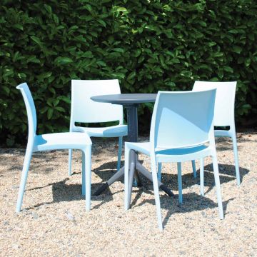 4 Seater Sky Round Folding Table in Grey with Maya Chairs in Blue