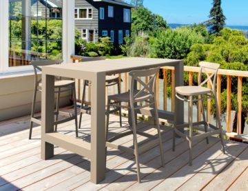 Vegas Bar 4 Seater Set with Cross Bar Stool in Taupe