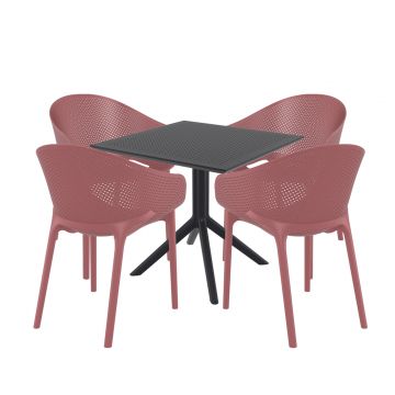 4 Seater Sky 80x80 Table Black With Sky Pro Chairs in Marsala
