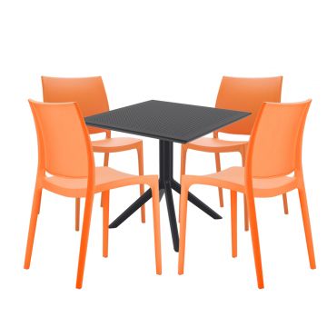 4 Seater Sky 80x80 Table Black with Maya Chairs in Orange