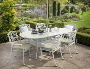 Capri 6 Seat Oval Set - Maize with Parasol and Base