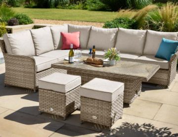 Heritage Adjustable Rectangular Table Casual Dining Set with Footstools