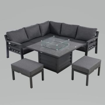 Somerton Square Casual Gas Fire Pit Dining Set With Stools