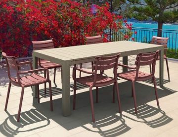 Vegas Medium 6 Seater Set Table In Taupe With Paris Chairs in Marsala