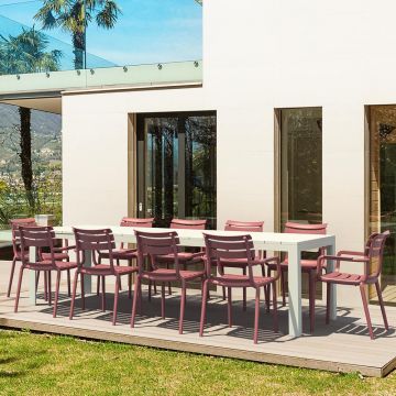 Vegas XL 10 Seater Set Table In White With Paris Chairs in Marsala