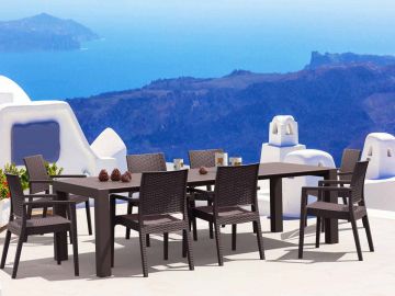 8 Ibiza Chairs and Vegas XL Table Dining Set in Brown