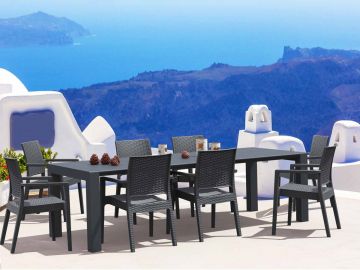 8 Ibiza Chairs and Vegas XL Table Dining Set in Grey