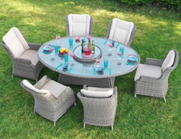 Boston 6 Seater Oval Rattan Furniture Set with Lazy Susan