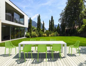 8 Green Air Chairs and White Vegas XL Table Set
