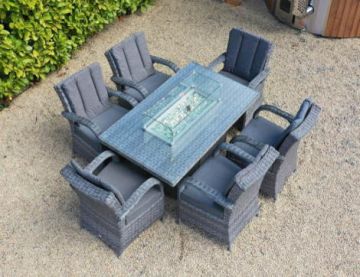 6 Seater California Fire Pit Table Set in Grey With Quick Dry Back Cushions