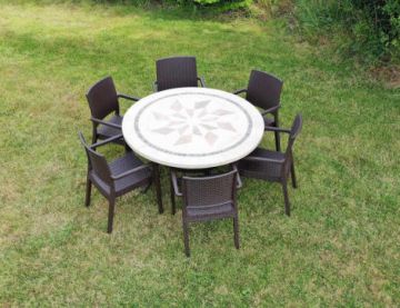 Top Down View of the Dalkey 135cm Table with 6 Ibiza Chairs in Brown