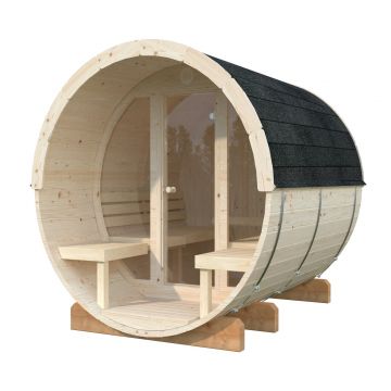 Deluxe 2m Barrel Sauna (Glass Wall) with 6KW Narvi Heater