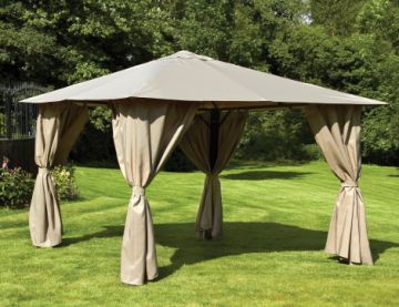 Venice Metal Gazebo with Curtains (4m x 3m) - Mocha