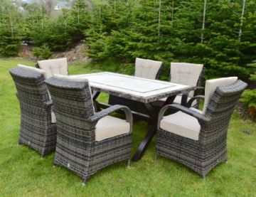 Killiney 6 Seat Rectangular Rattan Set with Cairo Chairs with Back Cushions