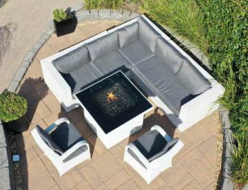 Treviso Corner Sofa Set with Coffee Table And Etna Firepit And Two Armchairs