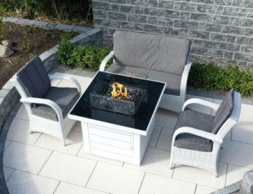 Etna Square Fire Table With 2 Treviso Chairs And 2 Seater Sofa Set