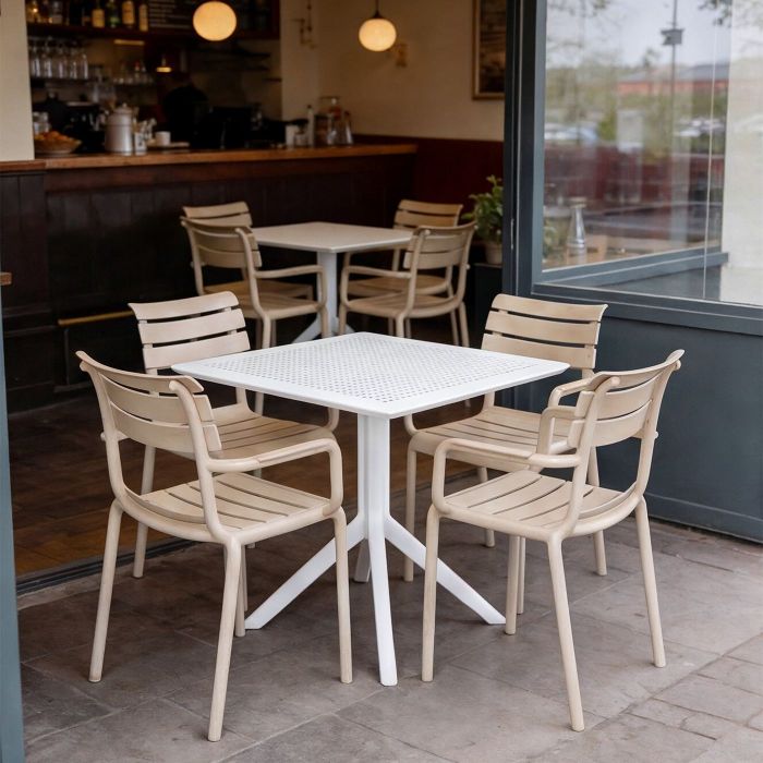 4 Seater Sky 80cm x 80cm Table White With Paris Chairs in Taupe main product photo