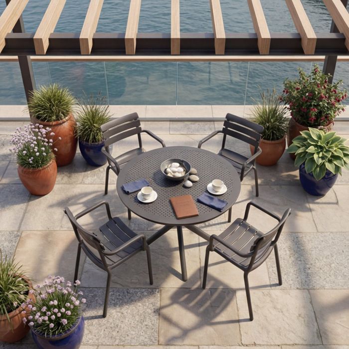 Sky 105 Table with 4 Paris Chairs in Black main product photo