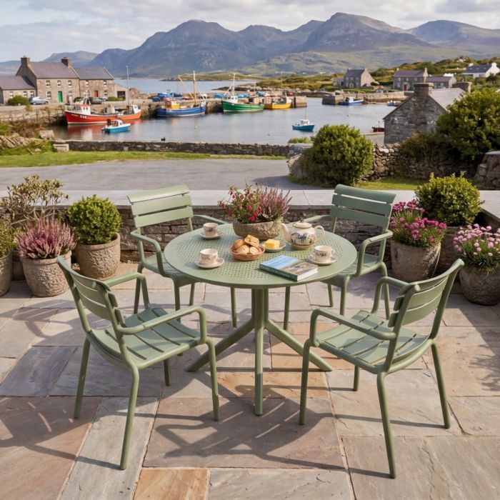 Sky 105 Table with 4 Paris Chairs in Olive Green main product photo