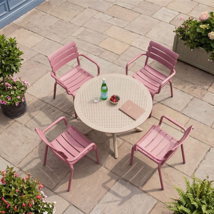 Sky 105 Table Taupe with 4 Paris Chairs in Marsala main product photo